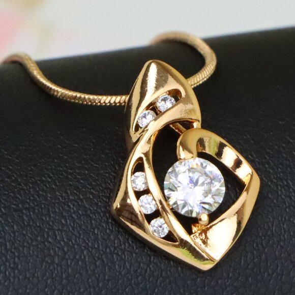 "Rose Gold Twist Pendant with Central Round Stone and Side Accents, XPPT1509 - Picture 1 of 13